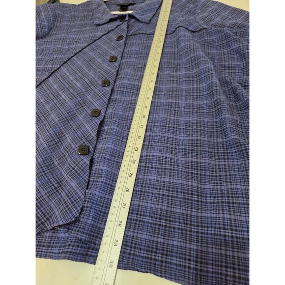 Ali Miles Tunic Top Size 3X Blue Plaid Button-Down Lagenlook Asymmetrical Print - Picture 9 of 9